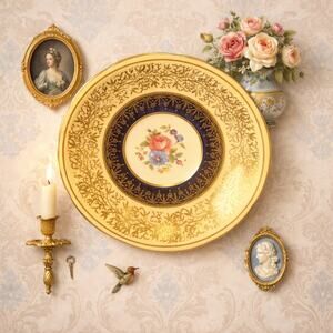 Aynsley England Bone China Saucer Cobalt Blue Heavy Gold Filigree Floral Center